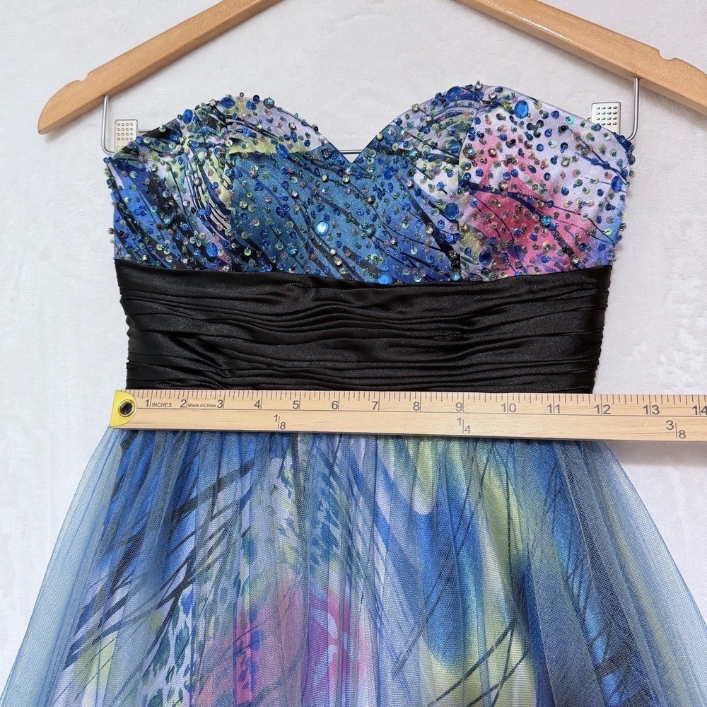 Cache Womens Y2K Prom Gown Size 0 Beaded Strapless Tulle Multicolor Fairycore - Picture 7 of 16
